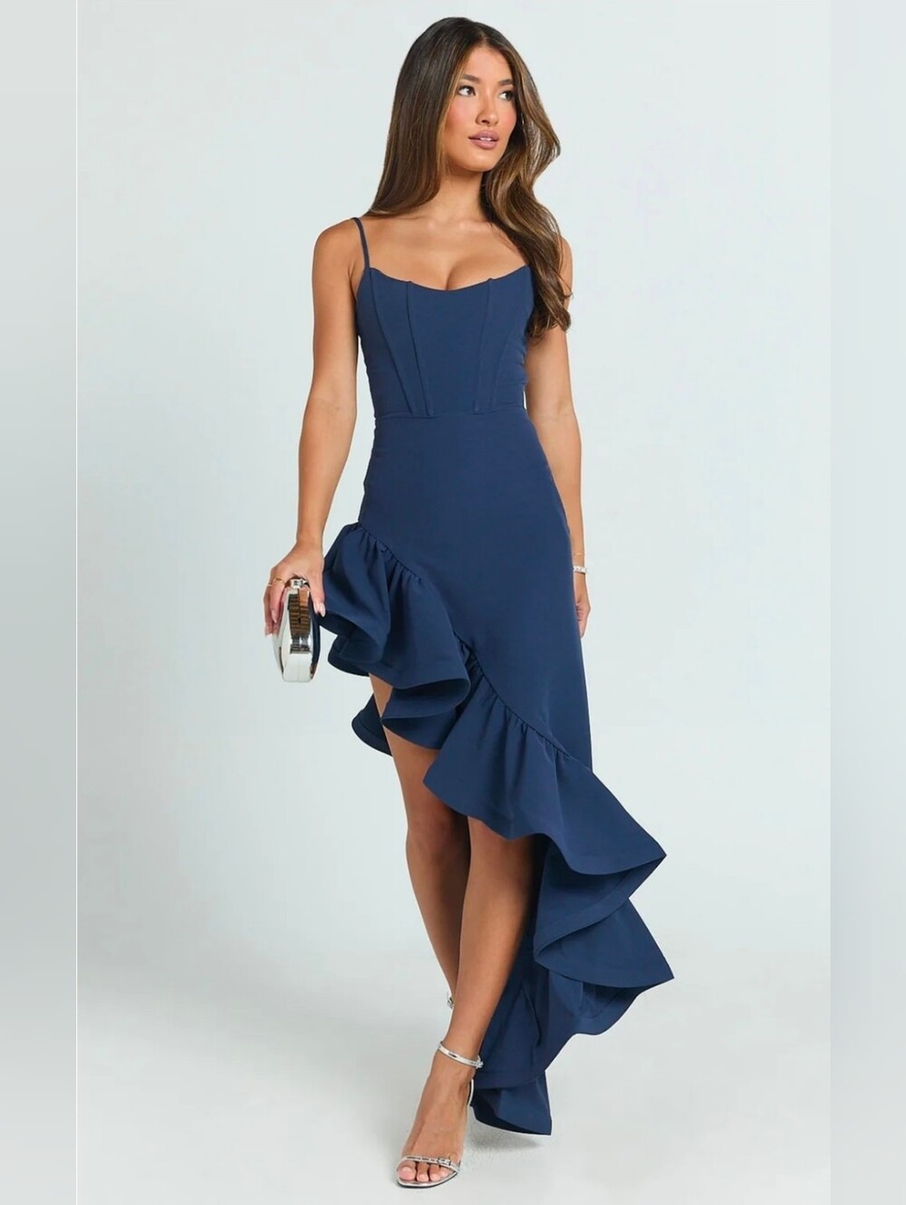 Showpo Navy Blue High-Low Ruffle Dress